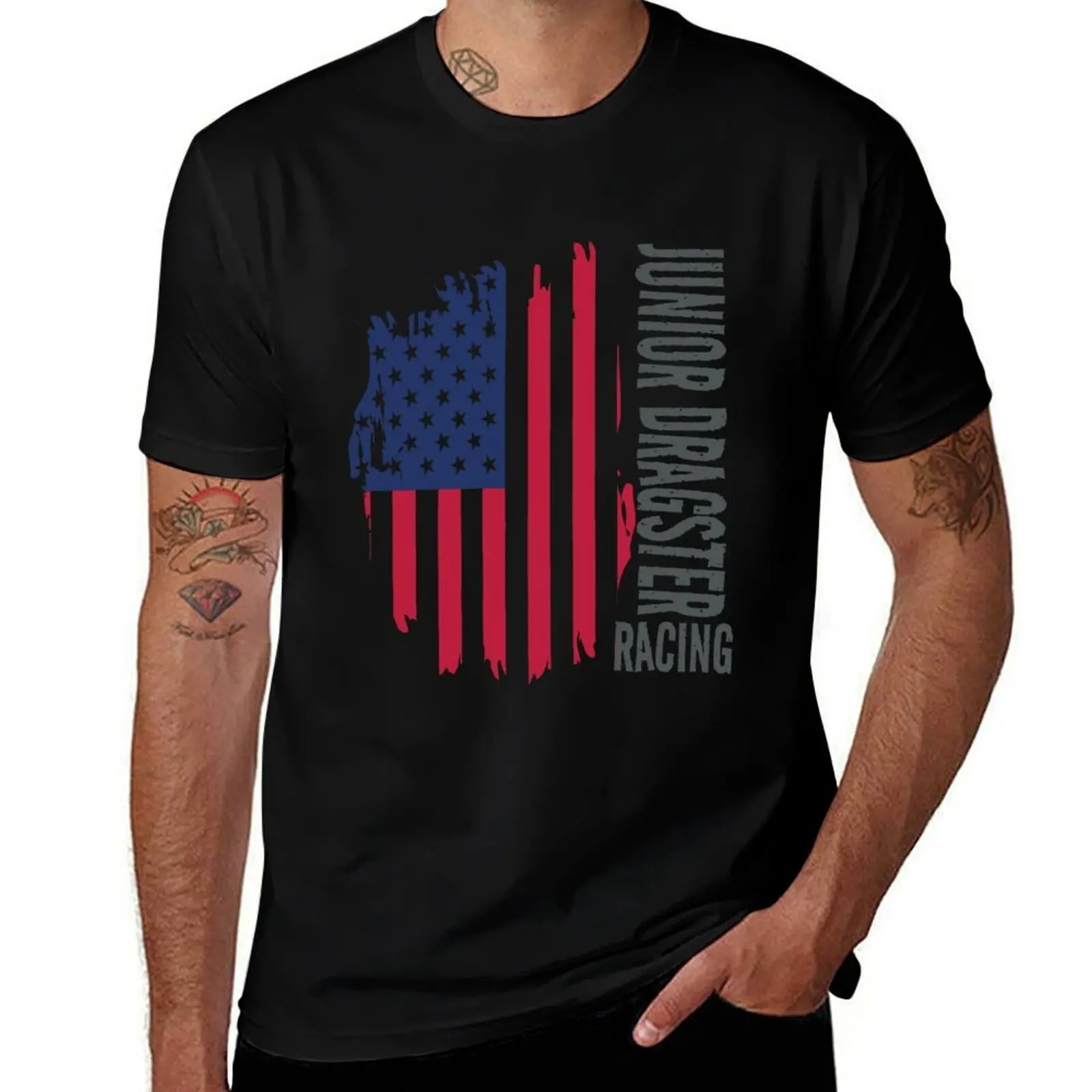 Junior Dragster Racing USA American Flag Racing Jr Dragster Racer Drag Racing Race Track Drag Strip T-Shirt