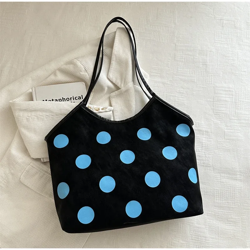 Koreanische Schultertasche mit Polka-Dot-Muster, Vintage-Kunsthandwerkliche Canvas-Tragetasche für Damen, lässige Alltagstasche mit Henkel. – Detail 16