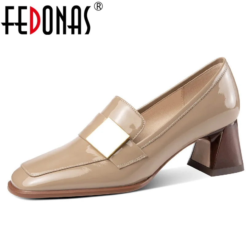 

FEDONAS Women Pumps Spring Summer Fashion Mature Office Ladies Dress Thick Heels Genuine Leather Metal Decoration Shoes Woman