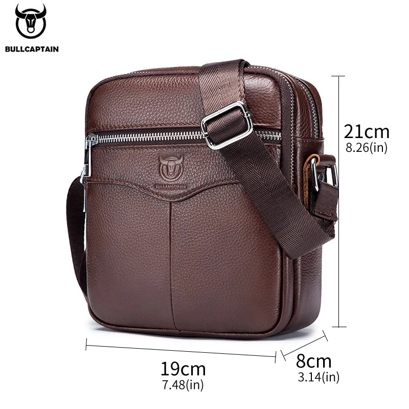 BULLCAPTAIN Brand Casual Men\'s Shoulder Bag Leather Messenger Bag\'s Men Compact Mini Multifunctional Short-Distance Travel Bage