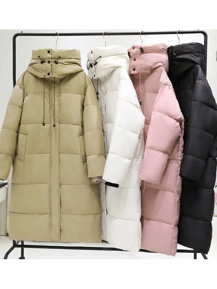 Vielleicht New Straight Solid Color X-Long Parkas Winter Coat Women Clothes Casual Hooded Warm Winter Jacket Female Outerwear