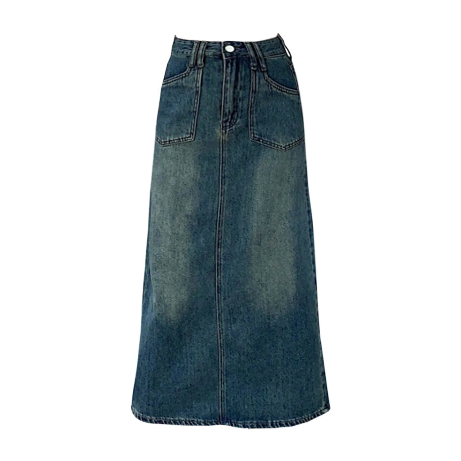 Damen hoch taillierter Skinny Denim Rock nach Retro Wash Split Long Denim Rock Trend Mode alles elegant Wickel Hüftrock