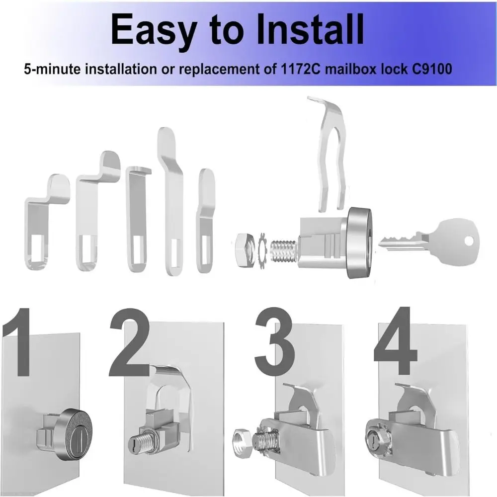 Zinc Alloy Mailbox Lock 5 Pin Tumbler Tamper Resistant Cluster Box Lock Weather Resistant Easy to Install Tumbler Lock