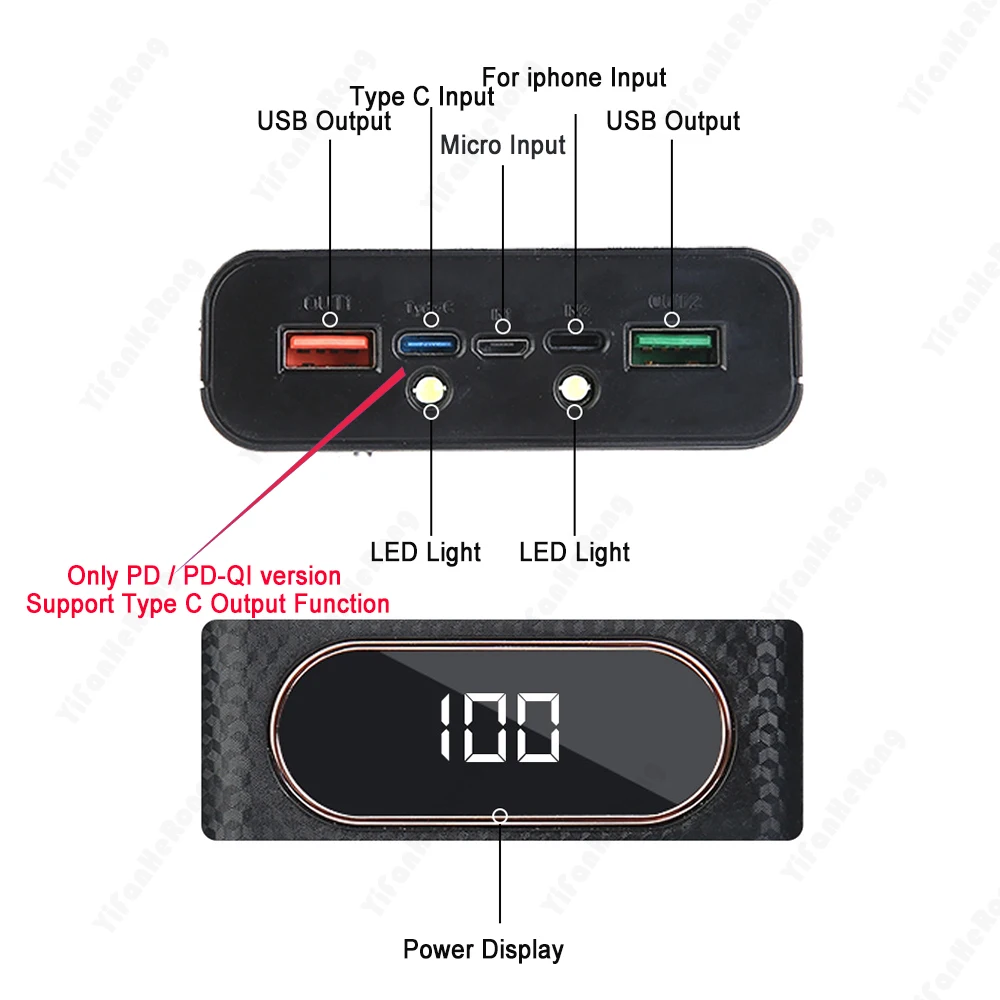 4*21700 DIY Power Bank Case 22.5W Wireless Fast Charging Power Bank Case for IPhone Xiaomi Huawei Portable Battery Charger