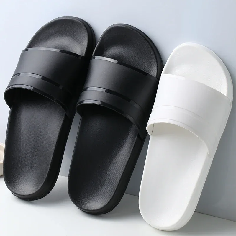 Summer Home Men's Casual Slippers Indoor Anti Slip and Wear-resistant Cool Mop Fashionable Solid Color Trend One Word Slipper