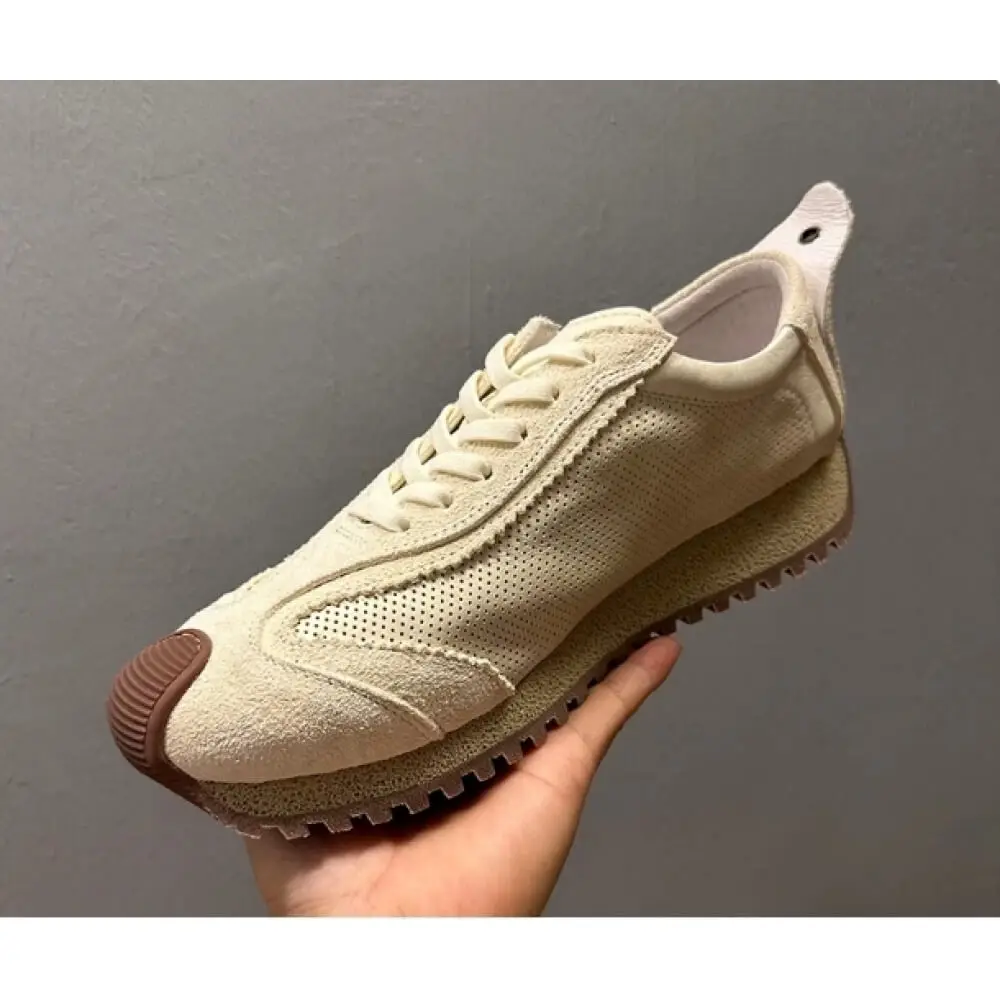 Handcrafted Beige Suede Retro Sneakers – Superior Craftsmanship, Modern Minimalist Appeal