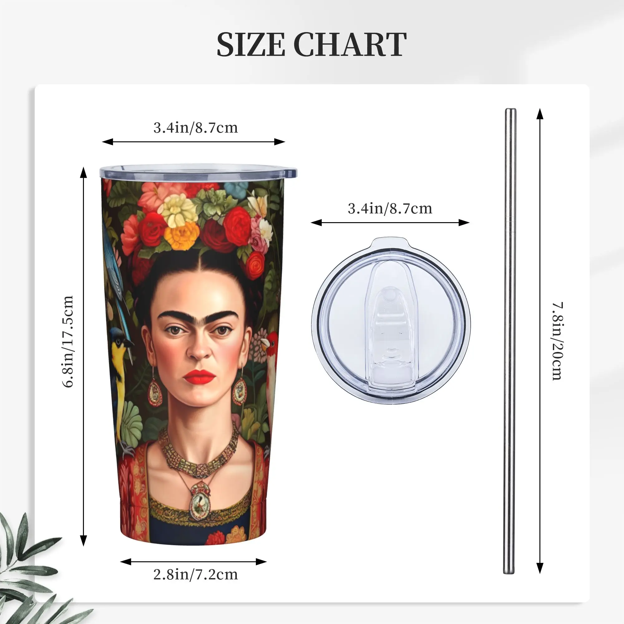 F-Frida K-Kahlo Tumbler Vacuum Insulated Mexico  Artist Coffee Cups Stainless Steel Car Mugs Water Bottle, 20oz