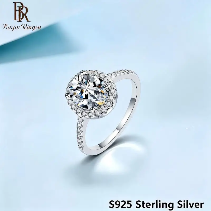 BR 1ct S925 Sterling Silver Ring for Women, Elegant Pigeon Egg Band Moissanite Wedding Ring