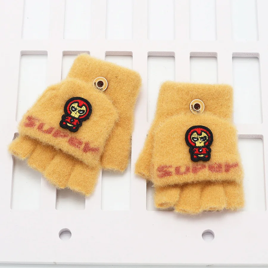 

1-12PSC Marvel Comics Spider-Man Iron Man Children's Half-Finger Flip-Up Five-Finger Warm and Cold-Proof Windproof Gloves with V