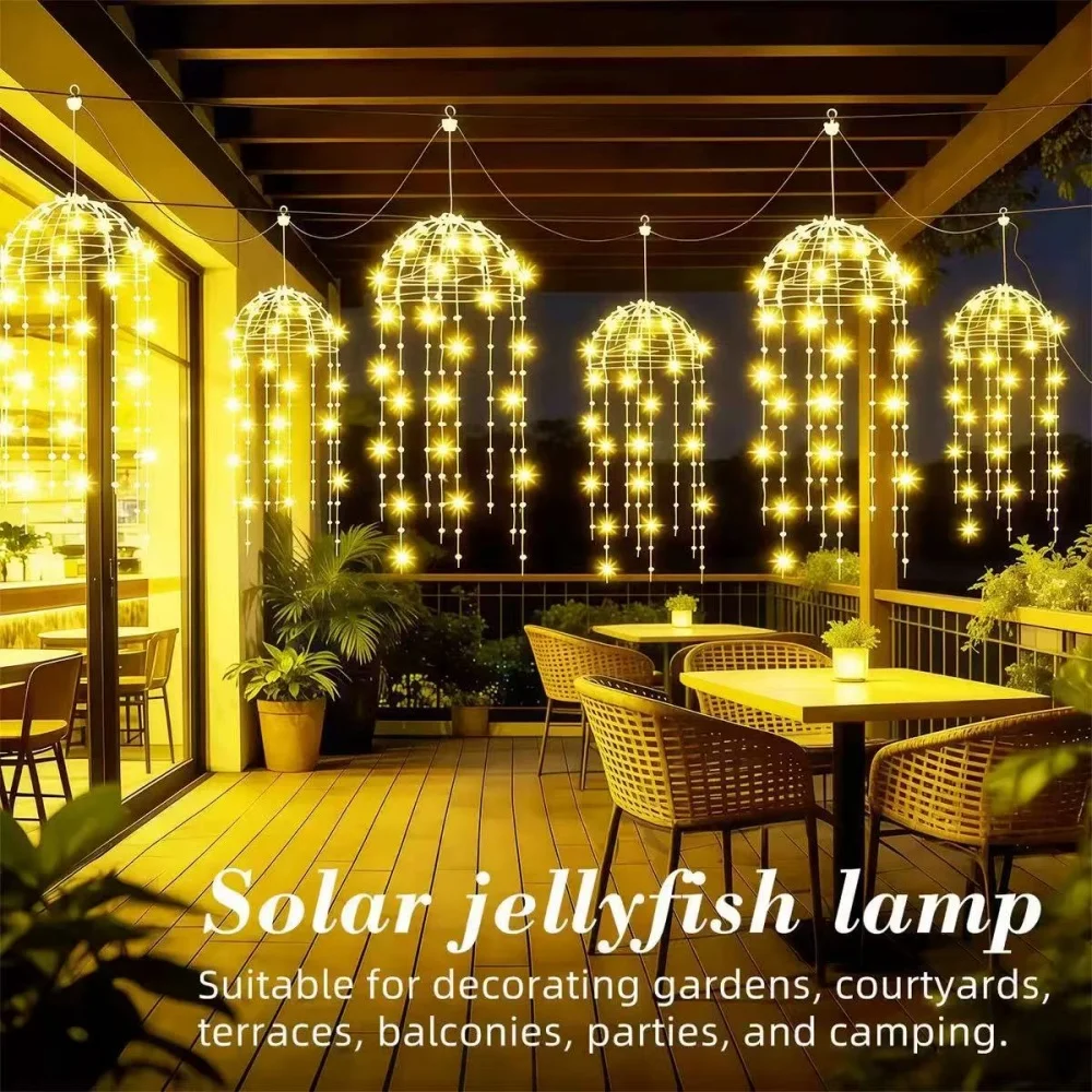 Solar Jellyfish Rattan Ball String Lights 8 Modes for Lawn Patio Balcony Pathway Camping Wedding Party Festival Atmosphere Decor