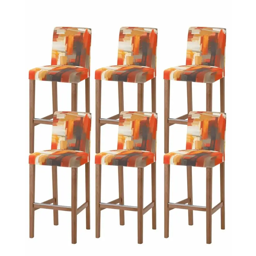 

Burnt Orange Bar Stool Cover Set of 6, Modern Geometric Oil Painting Abstract Art Stretch Removable Bar Stool Chair Covers with
