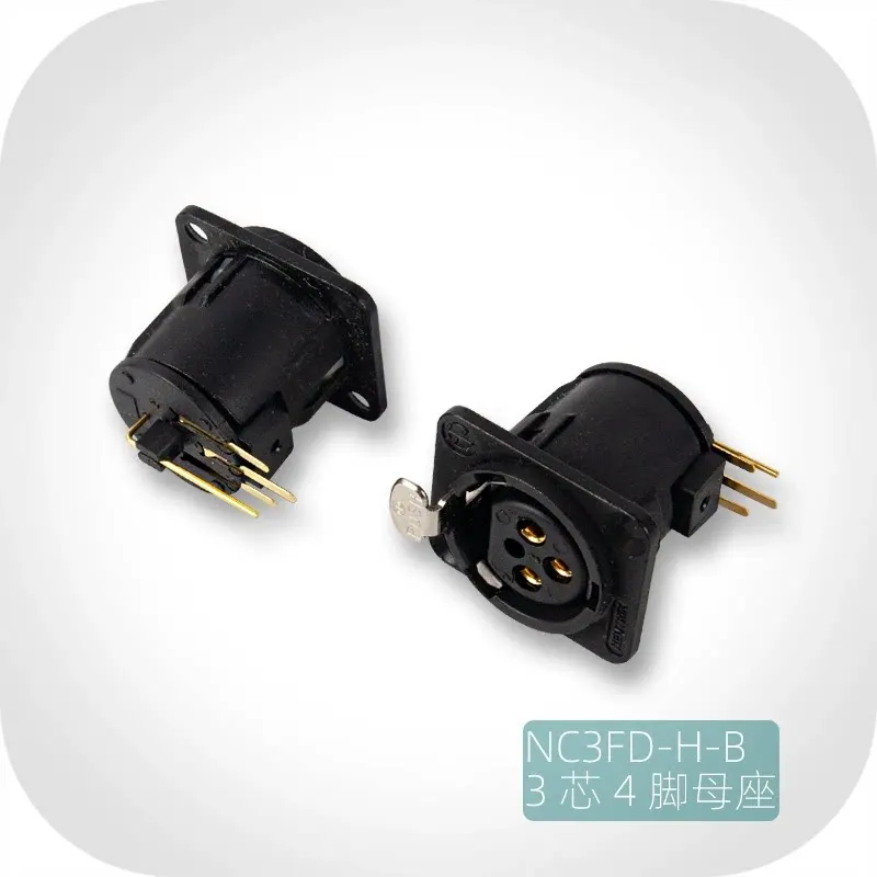 Conector XLR Fêmea NC3FD-H-B, Novo Original Neutrik, Banhado a Ouro 3 Pinos, 90 °   Montagem Horizontal em PCB em Ângulo Reto