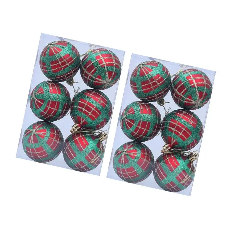 

G6KF 2 Boxes Christmas Tartan Ball Hanging Ornament Plastic Decorative Balls For Tree Window Seasonal Celebration Decoration