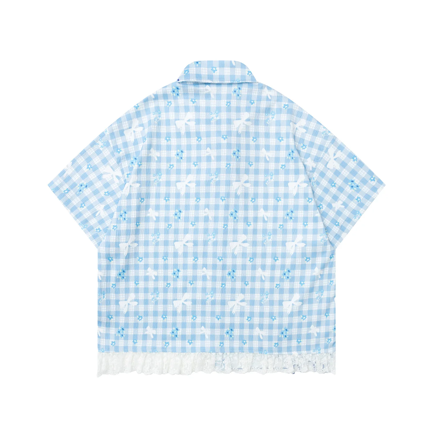 2026 Summer Casual Plaid Shirt Japanese Style Cute Cat Embroidery Lace Patchwork Shirts Short Sleeve Top Casual Blouse view 3