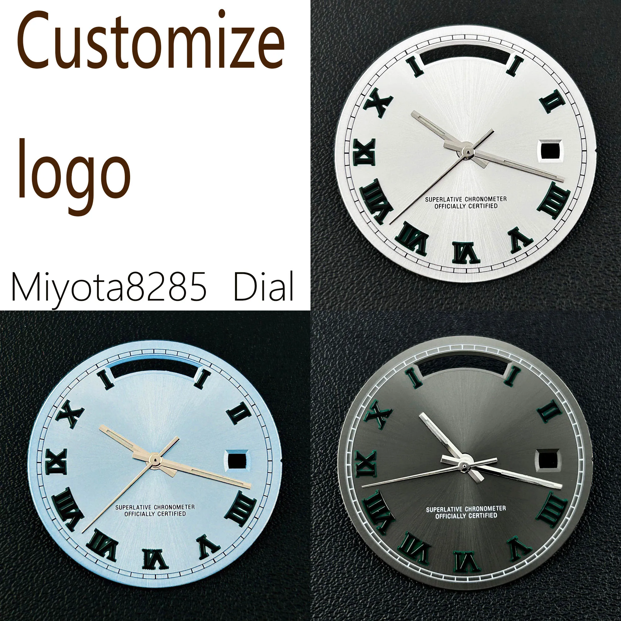 Miyota 8285 Man's Watch Dial Customize logo dial Green Roman numerals Dial miyota 8285 movement watch accessories repair tool