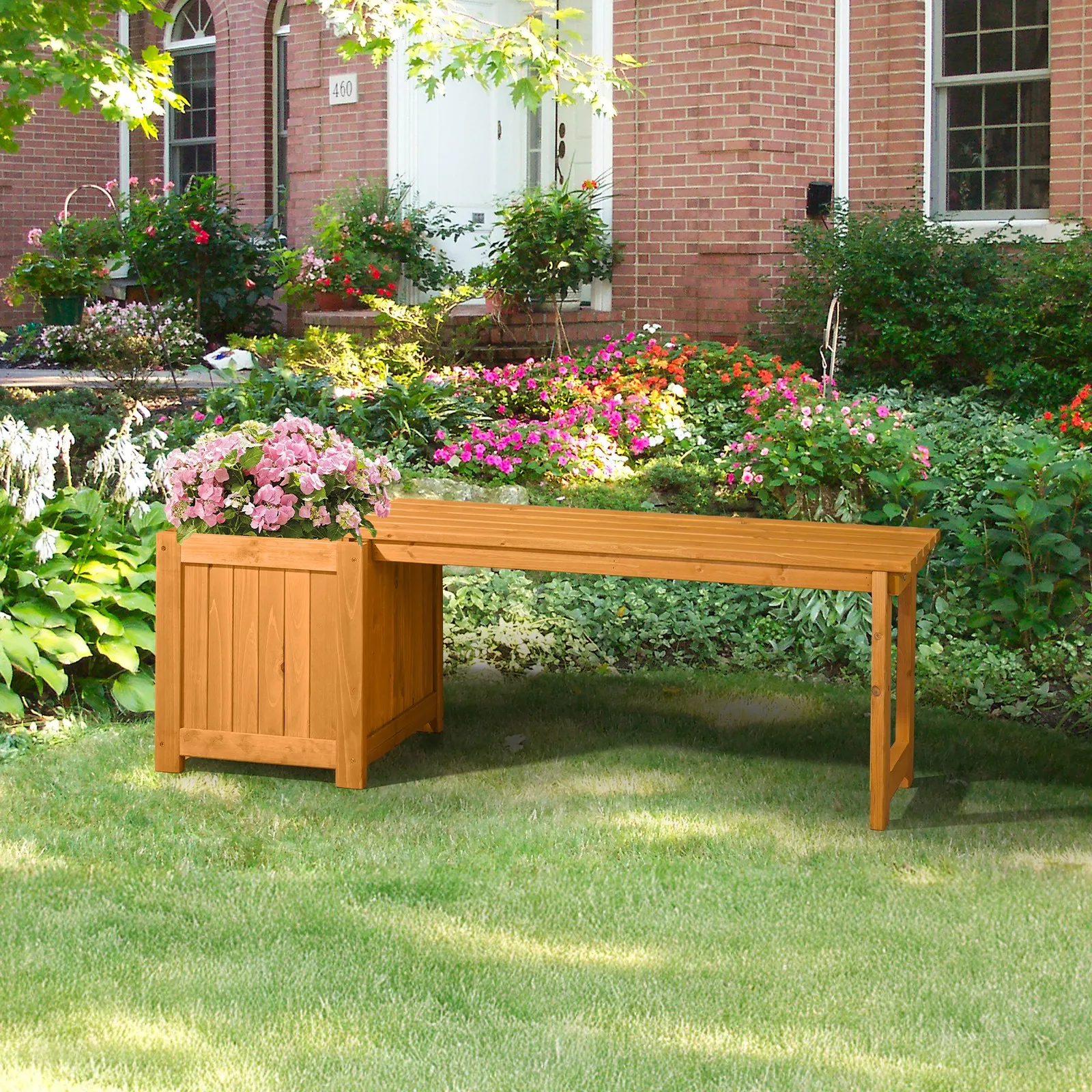 

Outdoor 2in1 Wood Bench with Raised Garden Bed Planter Box with Open-Ended Base