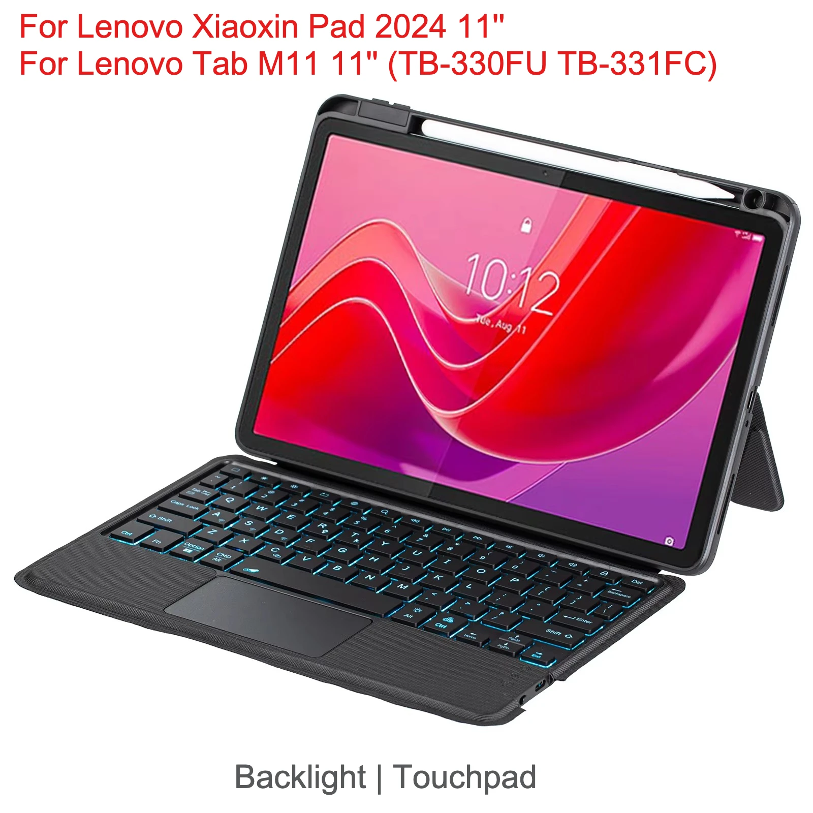 

Чехол с подсветкой для клавиатуры Lenovo Tab M11 11 дюймов TB-330FU TB-331FC Lenovo Xiaoxin Pad 2024, 11-дюймовый чехол для клавиатуры с гнездом для ручки
