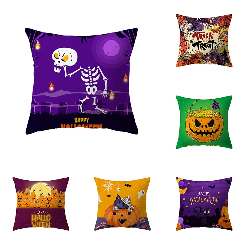 

Devil Pumpkin Skull Throw Pillow Cover Witch Halloween Theme Sofa Chair Bed Cushion Home Decor