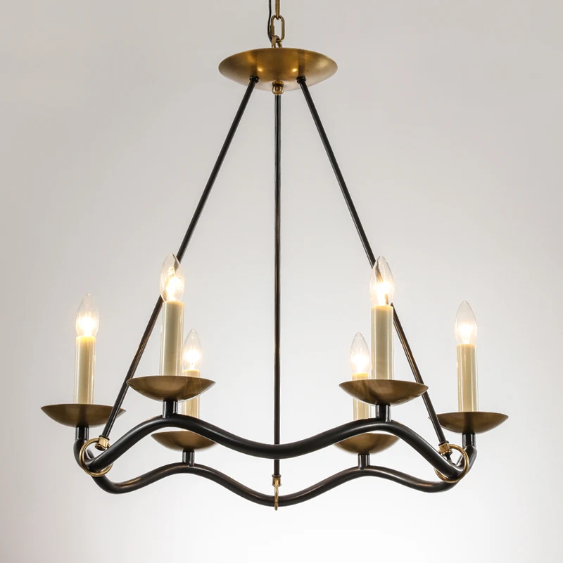 Wave-shaped Copper Restaurant Chandelier American Simple Elegant Bedroom Study Lamp In The Living Room Designer Staircase Lamps