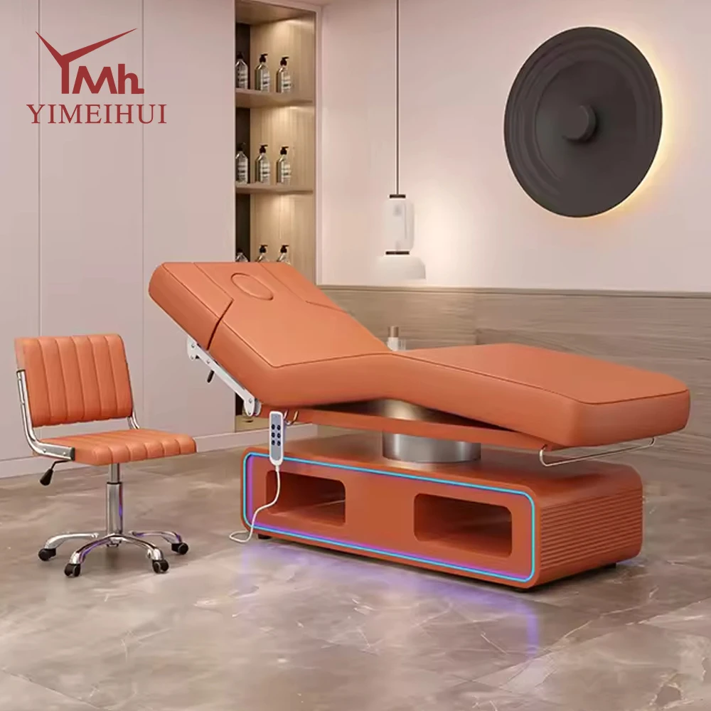 

Luxury Spa Room Orange Facial Beauty Lash Extension Bed 4 Motors Electric Massage Beds for Salon