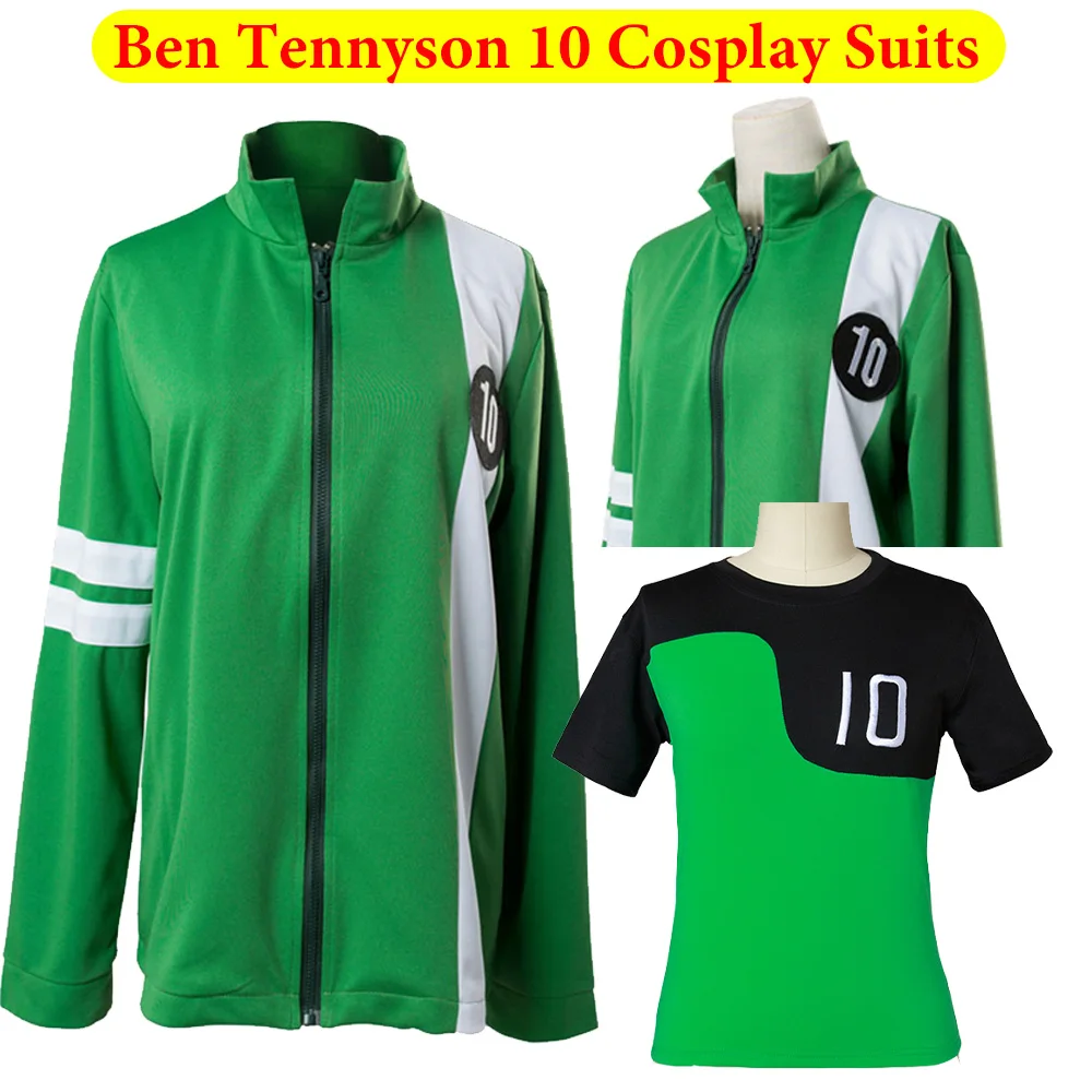 Adult Kids Ben Cosplay Tennyson 10 Coat Green Jacket Costume Cotton Zip Up Jacket Overcoat Casual Tops T-shirts Boys Girls Suit
