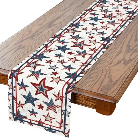 1 Patriotic Table Runner 4th Of July Memorial Day Decor Red White Blue Stars And Stripes Style Durable Perfect For Indoor Decor