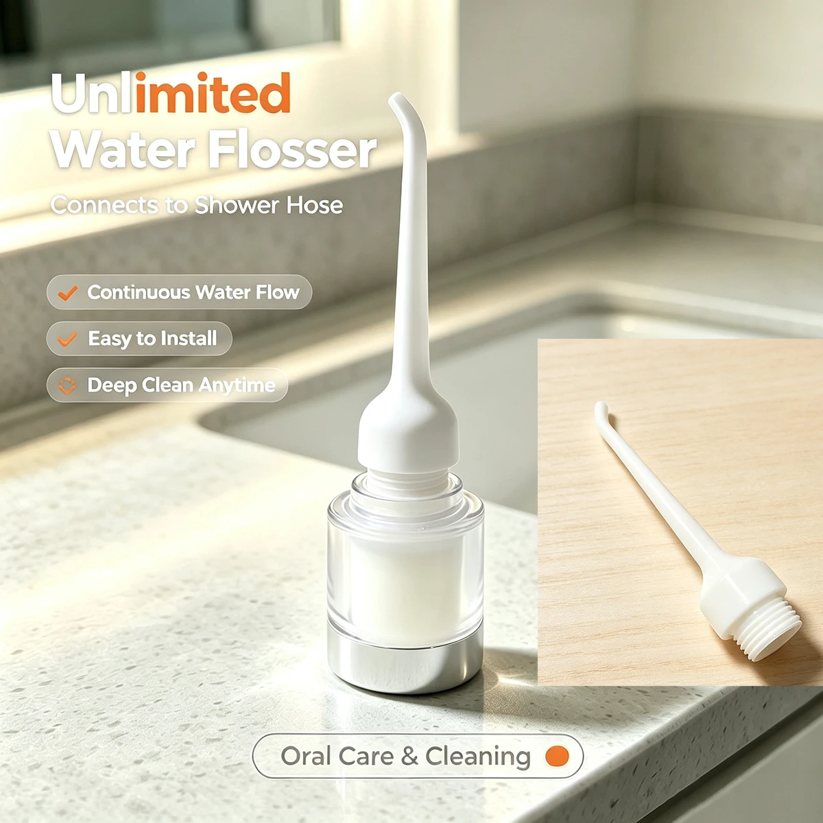 Bathroom Shower Hose Adapter for Dental Flosser, Continuous Water Flow for Home Use, Simple Dental Cleaner for Cleaning Gaps between Teeth, Water Flosser