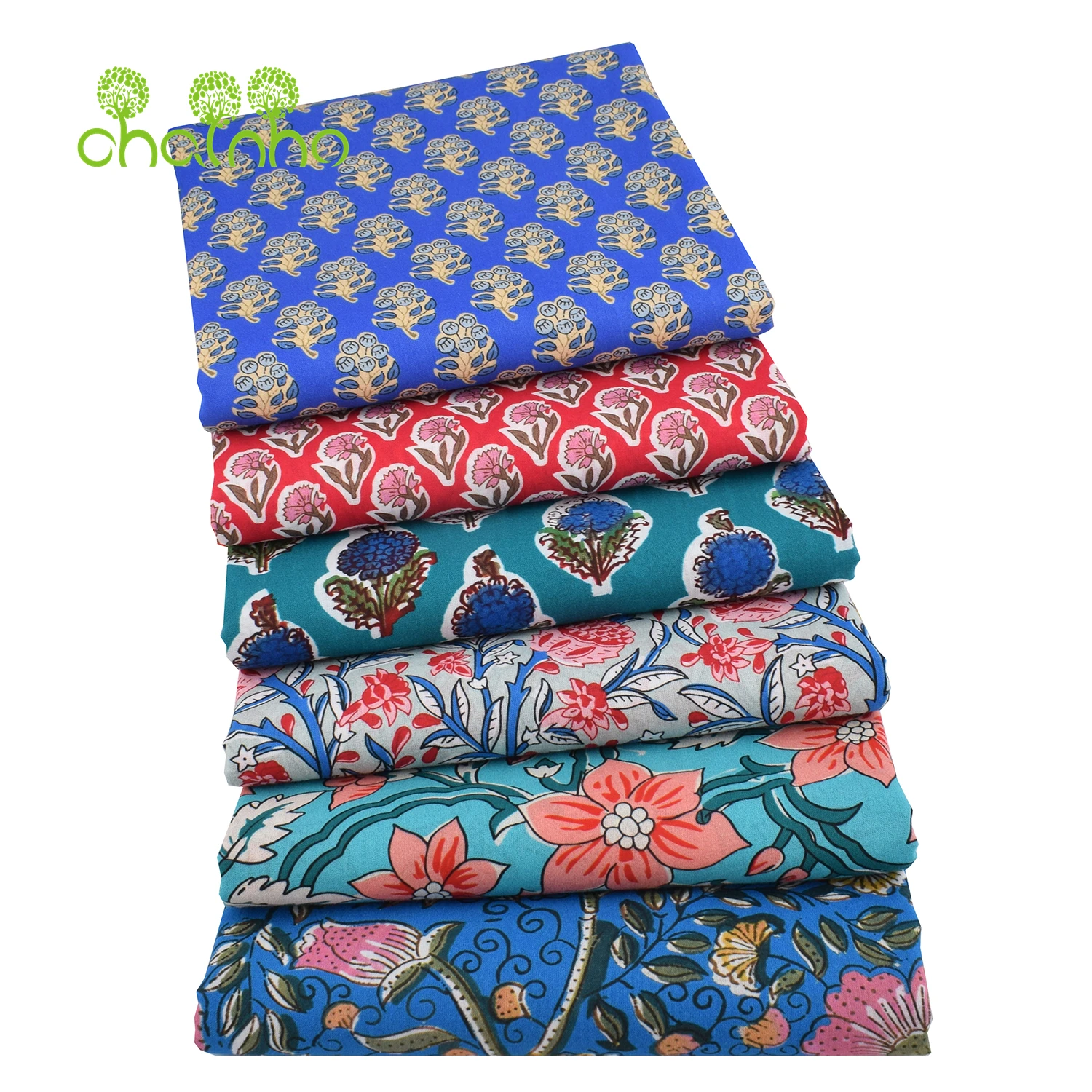 Chainho,Printed Plain Weave Poplin Cotton Fabric,DIY Quilting Sewing Material,Patchwork Cloth,Floral Series,2 Sizes,26PC02