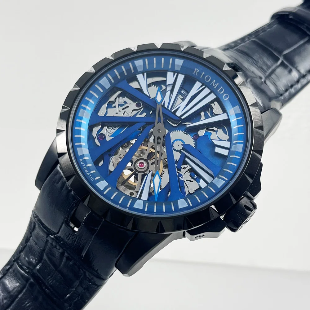 48mm men's automatic mechanical wristwatch, suitable as a gift for friends, luxurious waterproof and hollowed-out luminous dial