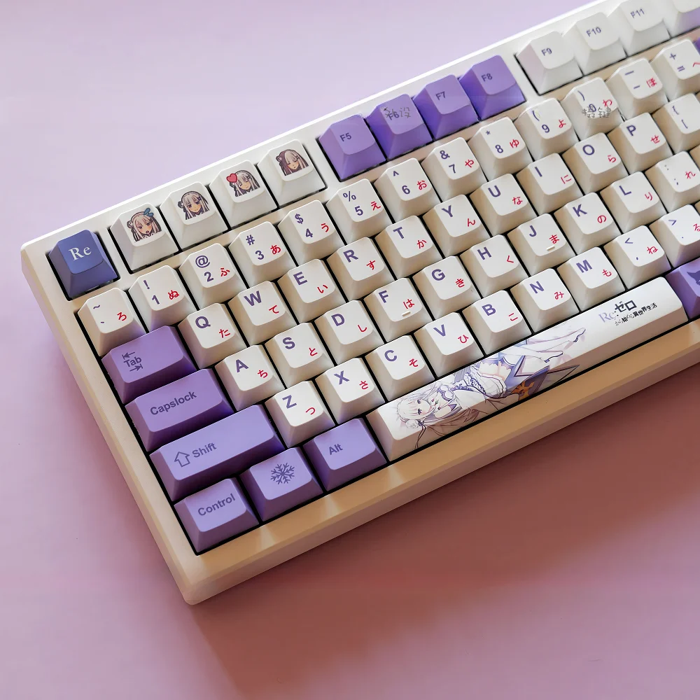 

GEFENSI Japanese Keycap Set Cherry PBT 130 Key Emilia Anime Keycap For Mechanical Keyboard 61/64/75/84/96/104