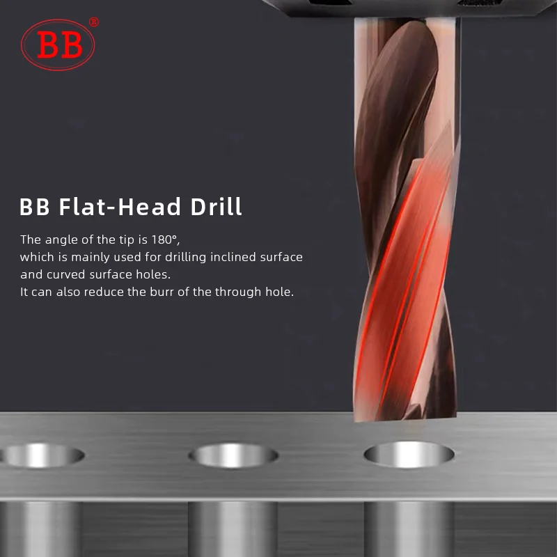 BB Flat Drill 180° CNC Inclined Curved Surface Bottom Hole Making Counterboring Tool Tungsten Carbide Steel External cooling