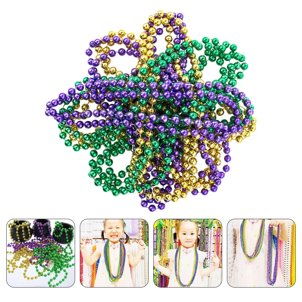 15 Pcs Mardi Gras Beads Party Necklace Plastic Beaded Colorful Decorative Round Assorted Mexican Carnival Necklaces