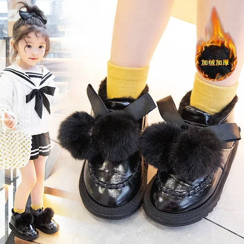 Girls Snow Boots Fashion Children's Winter Boots Anti-Slippery Thick Cotton Kids Thick Warm Plush Fur Boots 2024 Winter New