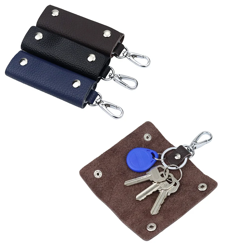 1PC Car Key Pouch Bag Case Wallet Holder Chain Key Wallet Ring Collector Housekeeper Pocket Key Organizer Smart Leather Keychain