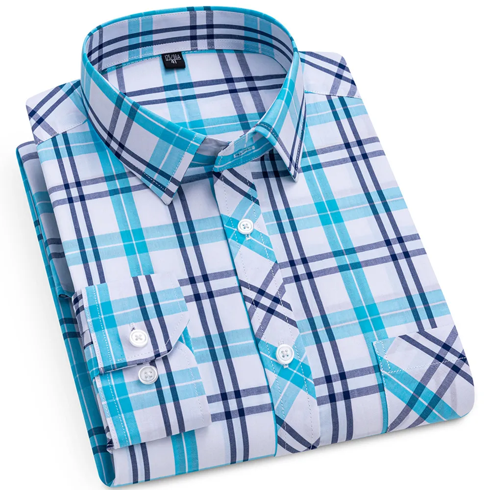 Camicie scozzesi da uomo moda primavera autunno manica lunga 100% puro cotone di buona qualità sottile morbido classico abbigliamento maschile casual di base