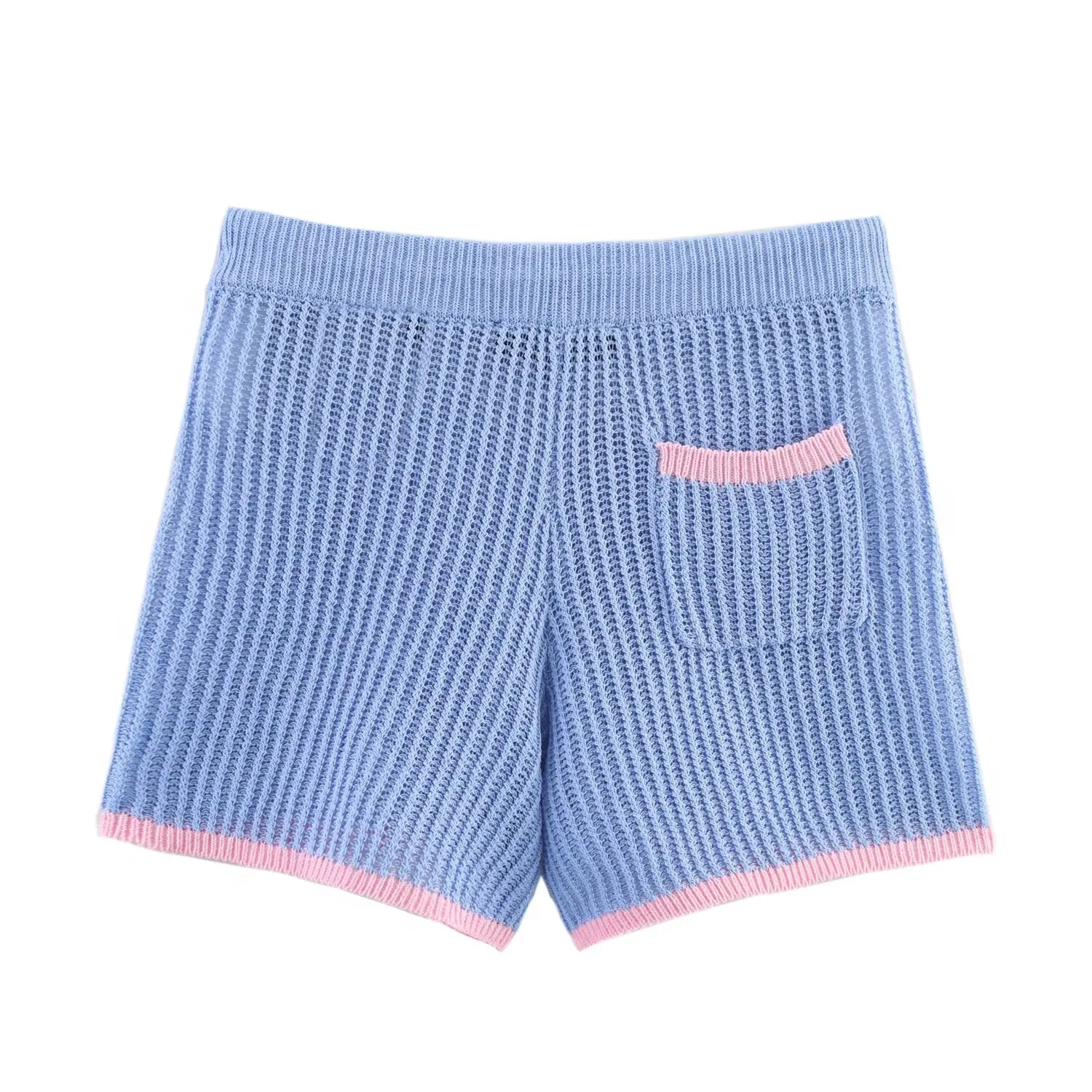 Dave&Di 2025 Sommer Nordic Minimalist Rosa Blau Kontrastierende Gestrickte Shorts Sommer Harem Bermuda Shorts Frauen