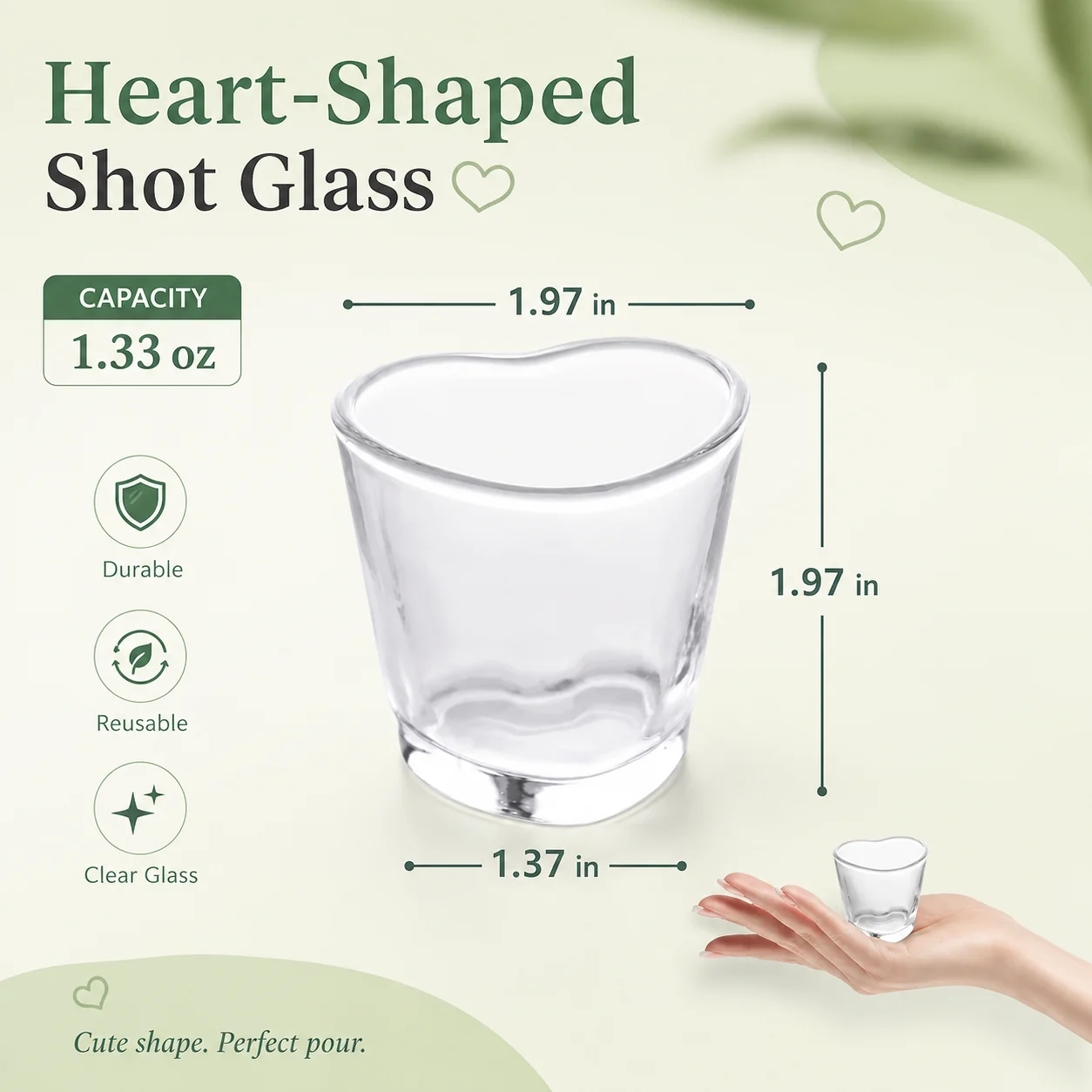 6PCS Heart-Shaped Glass Cup is Valentine's Day Party Decor Supplies/Soju Shot Glasses