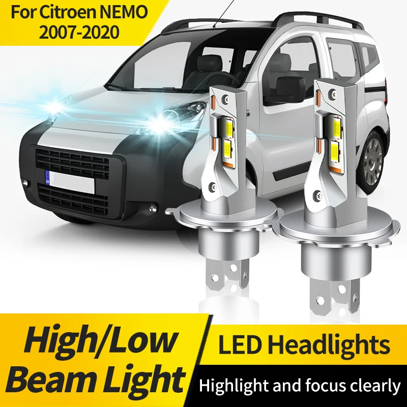 

2PCS For Citroen NEMO 2007 2008-2020 20000LM Canbus H4 Car LED Headlight HB2 Auto Hi/Lo Beam Lamp LED Bulbs 6500K White 12V 44W