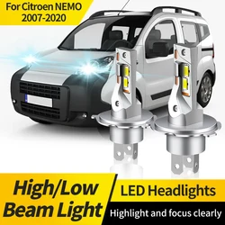 자동차 LED 헤드라이트 HB2 자동 하이 로우 빔 램프 LED 전구, 6500K 화이트, 12V 44W, 시트로엥 NEMO 2007 2008-2020 20000LM 캔버스 H4 용, 2 개