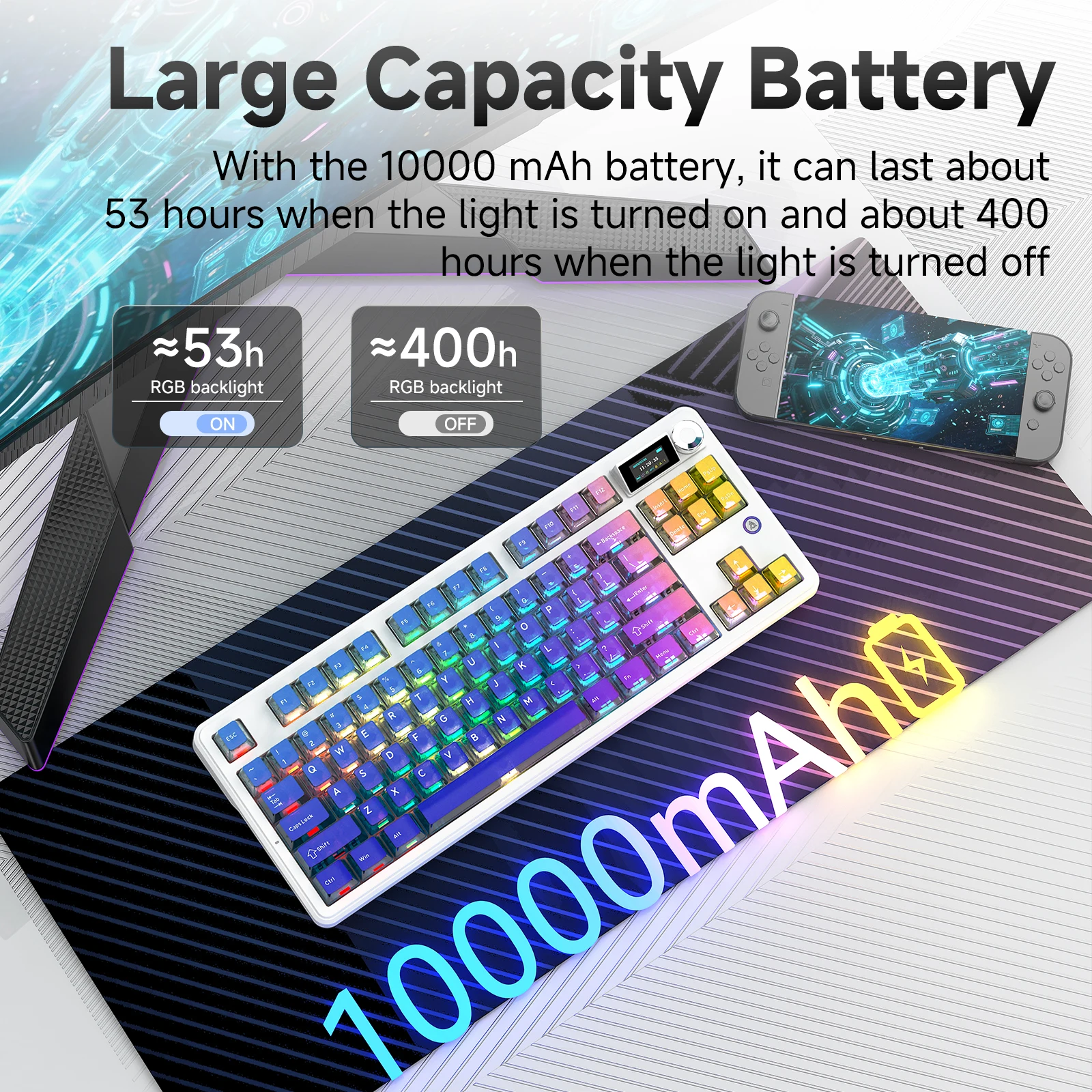 AJAZZ MK87 PRO 3-Mode Gasket Mechanical Keyboard, Full Hot-Swappable, 10000mAh Battery, TFT Screen, Gaming Keyboard