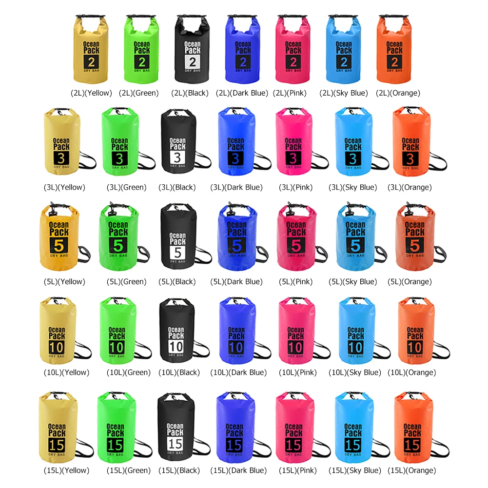 2-15L Multi-Use Waterproof Dry Bag Pack Sack Swimming Rafting Kayaking River Trekking Floating Sailing Canoing Boating Water Bag