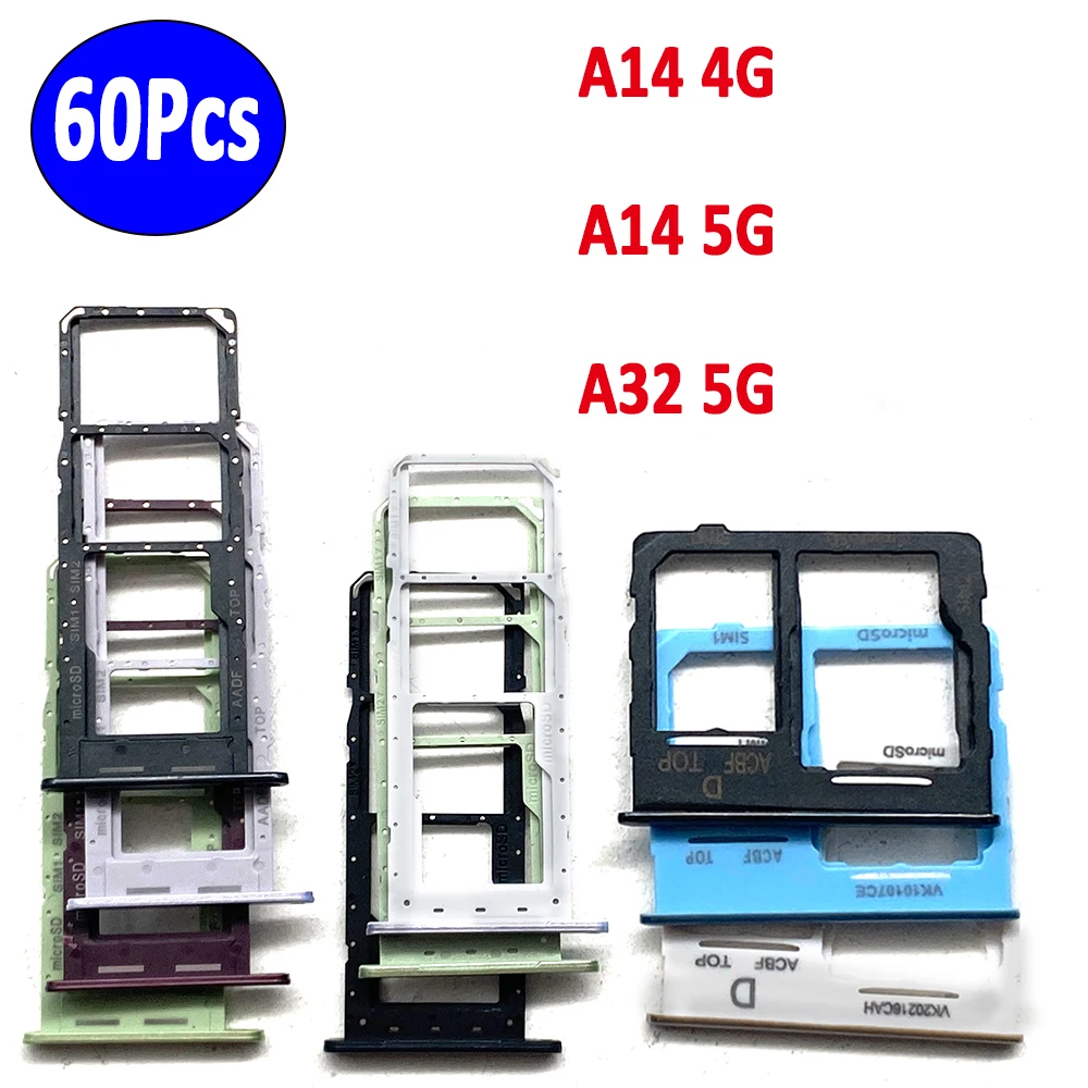 

60Pcs，NEW Dual Card SIM Card Chip Slot Drawer Card Tray Holder Adapter Parts For Samsung A14 4G 5G A145 A146 A32 5G A326