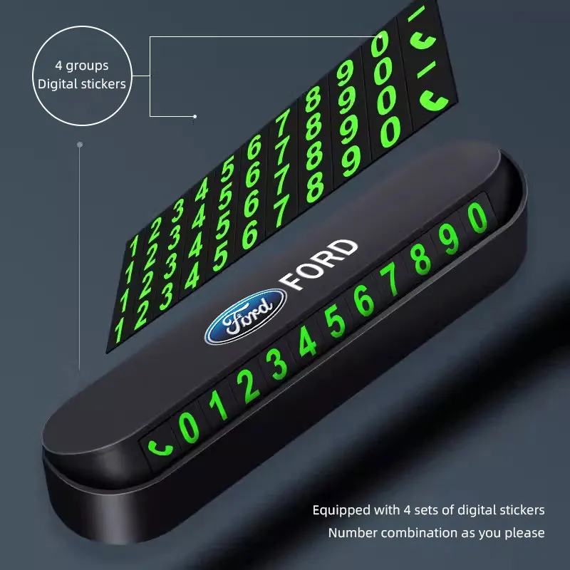 Tarjeta para estacionamiento temporal de coche, accesorios de tarjeta de número de teléfono para Ford Focus Fiesta Puma Ranger Kuga MK7 MAX F150