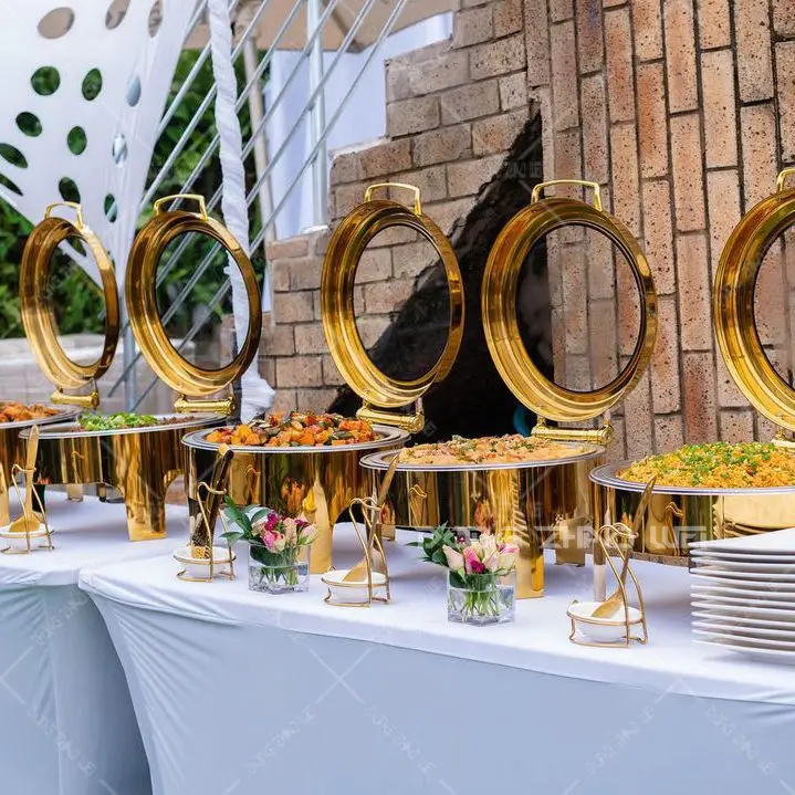 Wedding banquet 6L self-service hot pot stainless steel dining food warmer commercial gold hot pot