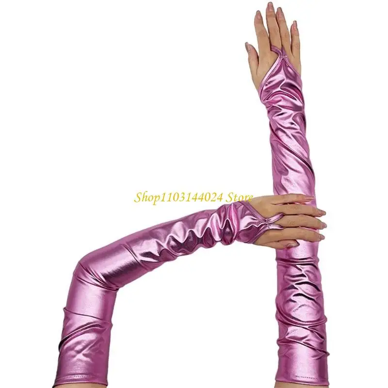N5KE براءة اختراع قفازات جلدية طويلة للمرحلة النساء قفازات الحفلات قفازات بولي PU مساء الزي الرقص قفازات الحفلات مهرجان ملابس