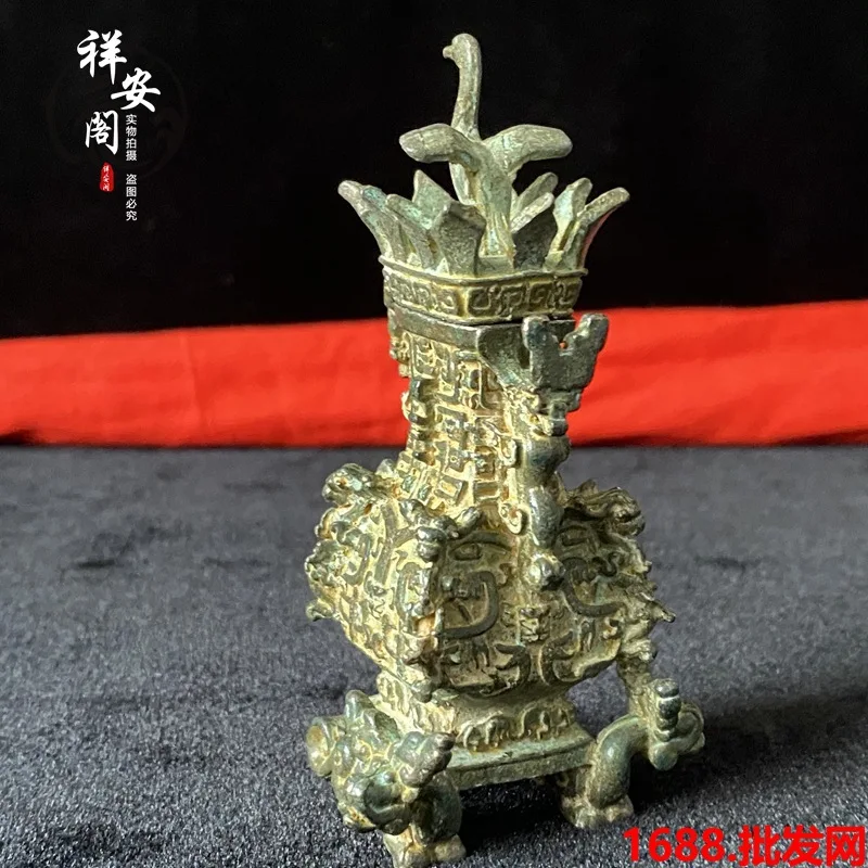 Spring and Autumn War, Han Bronze Lotus Crane Square Pot, Home Furnishings, Office, Living Room Decorations Collection