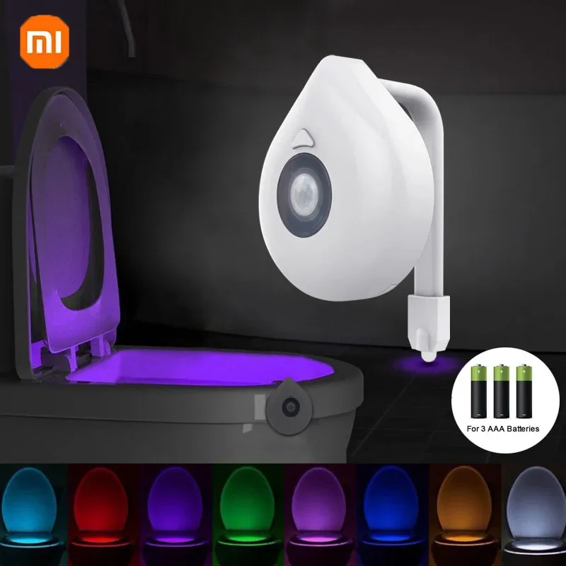 Xiaomi Toiletten schüssel Hintergrund beleuchtung Nachtlicht Bewegungs sensor führte 8 Farben wasserdicht mit Batterie bunte Lampe für Dekoration