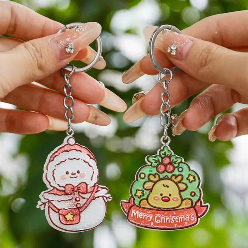 Creative Cartoon Santa Claus Snowman Christmas Tree Quicksand Keychain Pendant Exquisite Backpack Decoration Accessories Gifts