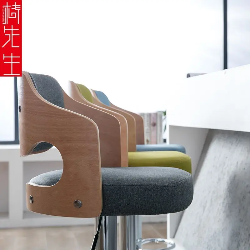 Solid Wood Bar Stool Lifting Backrest High Stool Cashier Bar Chair Front Desk High Stool Kitchen High Dining Chair