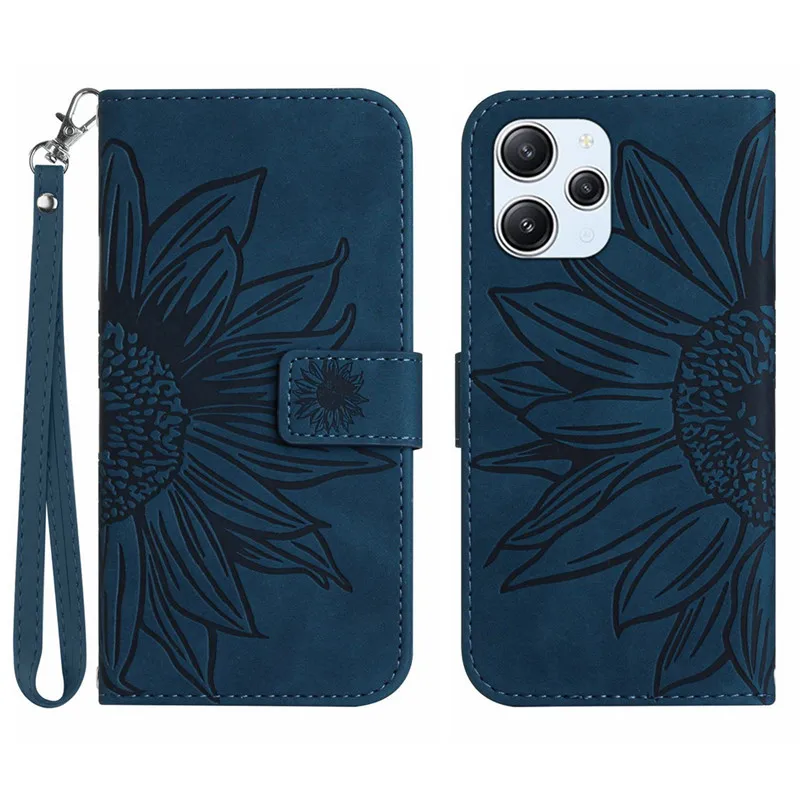 Sun Flower Flip Cover Case on For Xiaomi Poco C61 C65 X6 M6 PocoM6 Pro 5G PocoC61 PocoC65 Leather Cases Pattern Phone Shell 2024